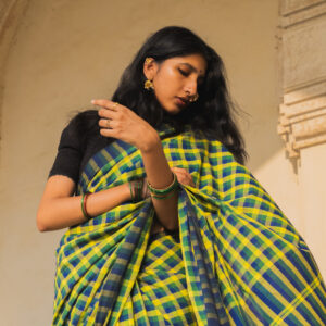 kayta check red – handwoven heritage saree